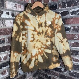 Boys The North Face Rustic Tan Cream Custom Bleach Tie-Dye Pullover Hoodie